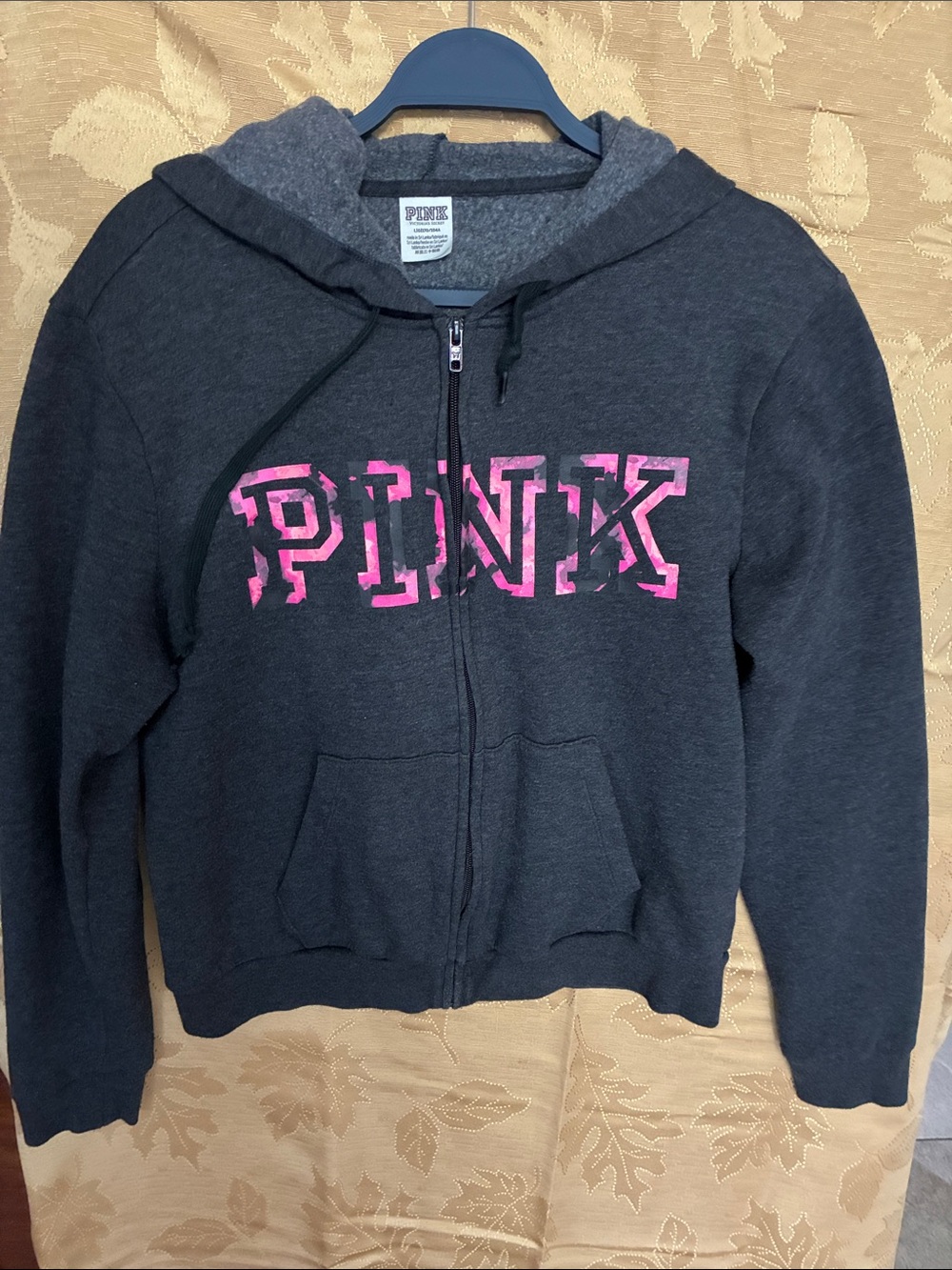PINK Victoria's Secret Charcoal Zip Hoodie with Pink Logo